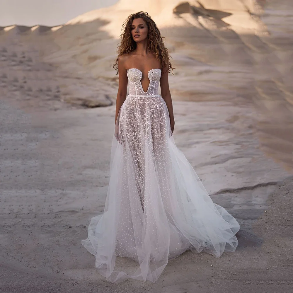 Unique Latest Sleeveless Wedding Dresses 2024 Bridal Gowns Sweetheart Wedding Gown Sequined Robe de mariée Lace Up Back