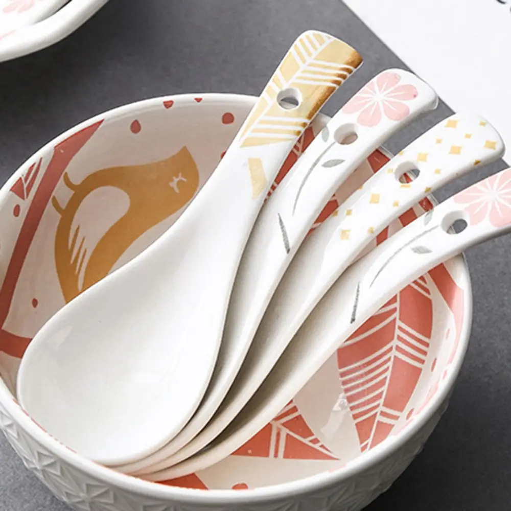 Creative Japanese Style Ceramic Hand-painted Soup Spoon Home Restaurant Retro Simple Tableware Decoration Drink Soup Spoon