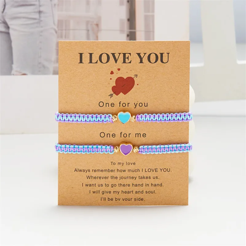 2er-Set mit farbenfrohen, herzförmigen, passenden Armbändern für Paare, Freundschaften, trendige Paar-Armbänder, Jahrestagsgeschenke zum Valentinstag – Detail 34