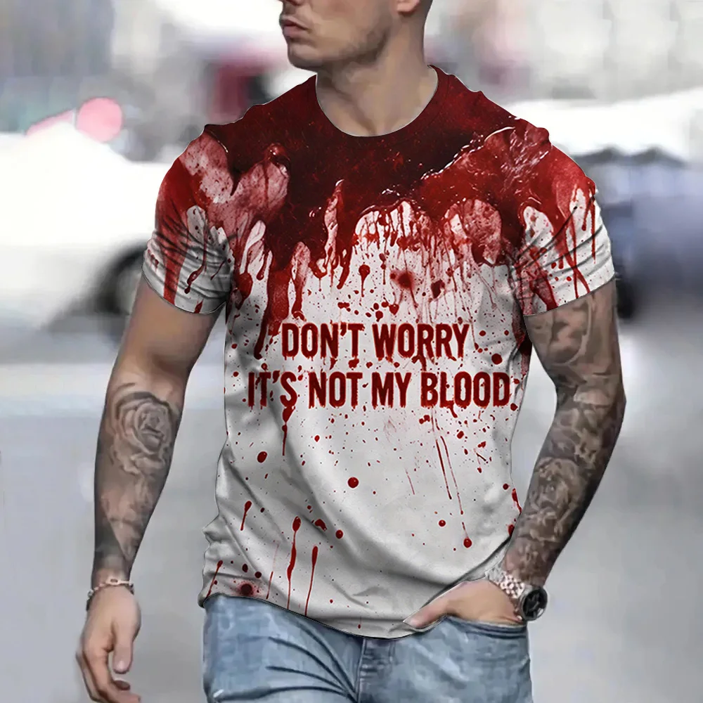 

Halloween Fun Bloody Horror Pattern 3D Printed T-shirt Scary Dripping Blood Street Men Tops Casual Fashion O-neck Oversized Tee