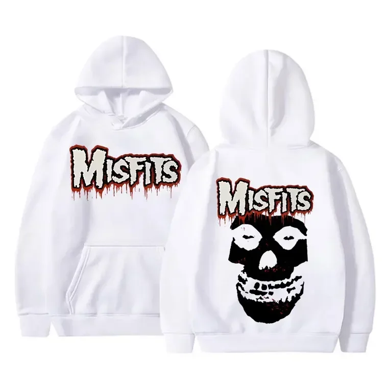 Vintage Punk Skull Double‑Sided Print Polyester Pullover Hoodie Loose Streetwear Sweatshirt Unisex For Men Women