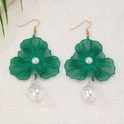 Drop earrings for women Hollow flower colorful retro imitation pearl ear accessories holiday party gift OL fashion jewelry CE241