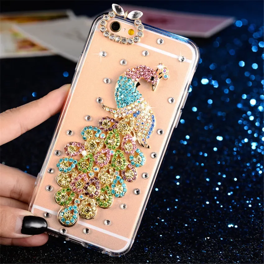 Fashion Glitter Bling Crystal Diamond Rose Peacock Beautiful Girl Phone Case for iPhone15 14 11 12 13pro Max XS XR 16 plus Cover