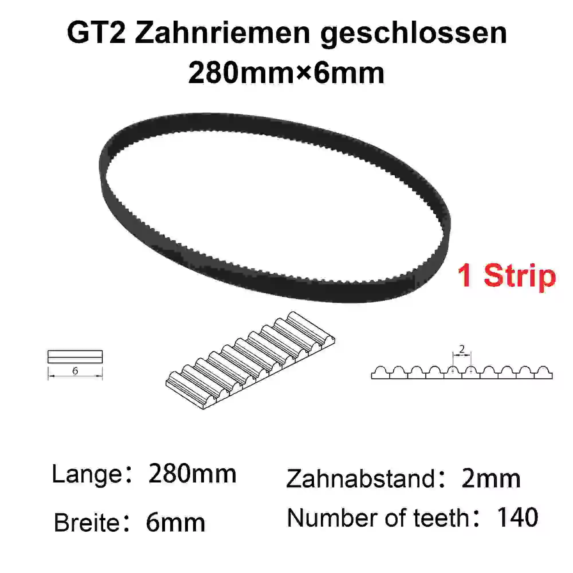 Veekaft 1PCS 3D Printer Parts GT2 6mm Closed Loop Rubber Timing Belt From 252mm To 300mm 2GT Width 6mm 1pcs