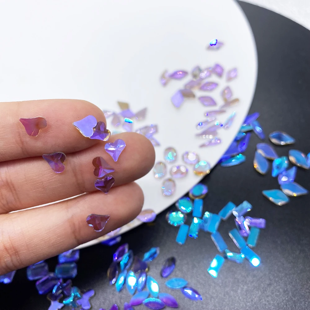 

100pcs Transparent Purple Mixed Shape Flatback Rhinestones Irregular Diamonds Nail Art For Decorations 3D DIY Jewelry Beads