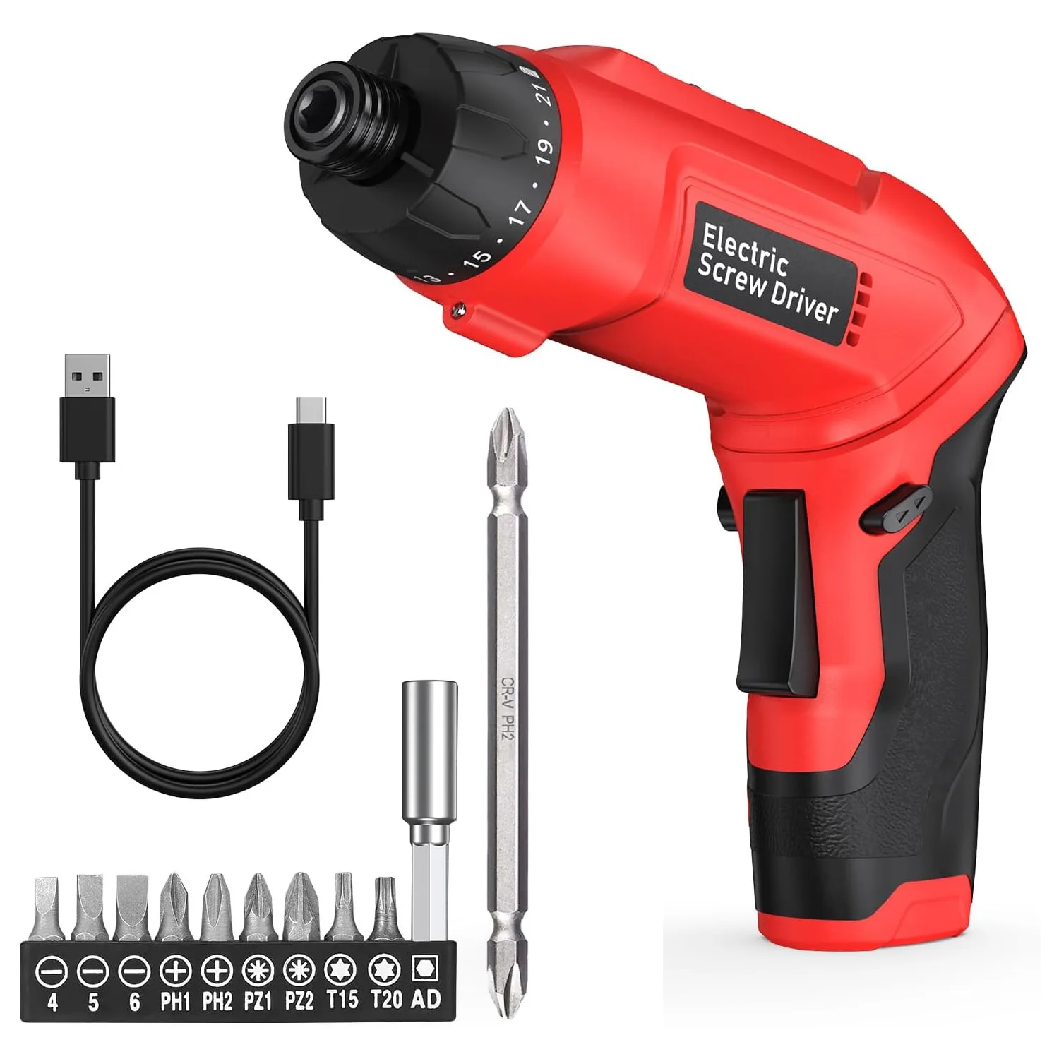 1sets Cordless Screwdriver, Rechargeable Electric Screwdriver with 2 Positions Pinage, LED Light, Torque Adjustment