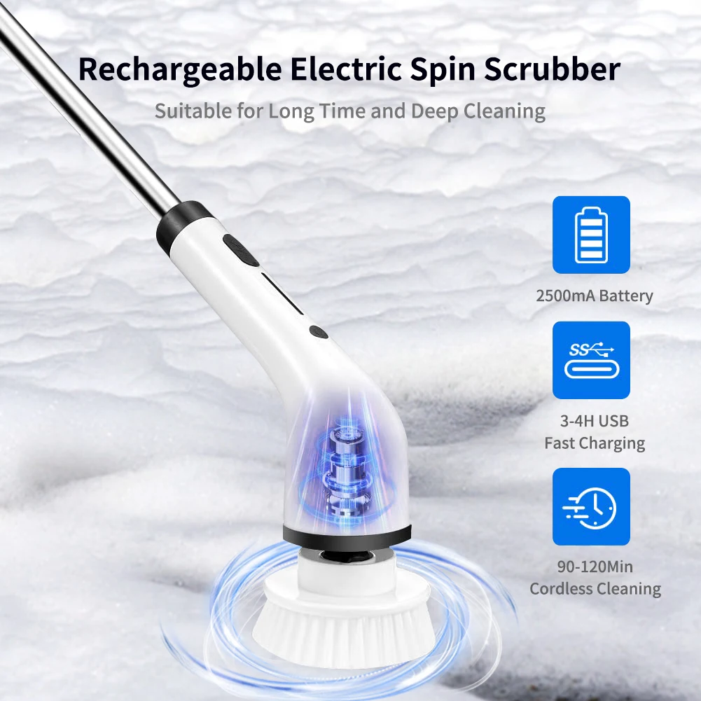 8in1 Multi-functional Electric Cleaning Brush Up to 420RPM Powerful Cleaning Scrubberfor Kitchen Bathroom Toilet Sink Cleaning