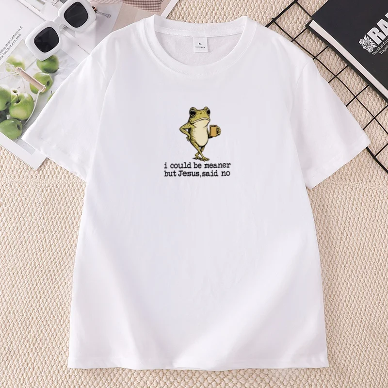 Funny Christian Frog T-Shirt Men Women I Could Be Meaner But Jesus Tshirt Casual Round Neck Printed Loose Tees Woman Clothing