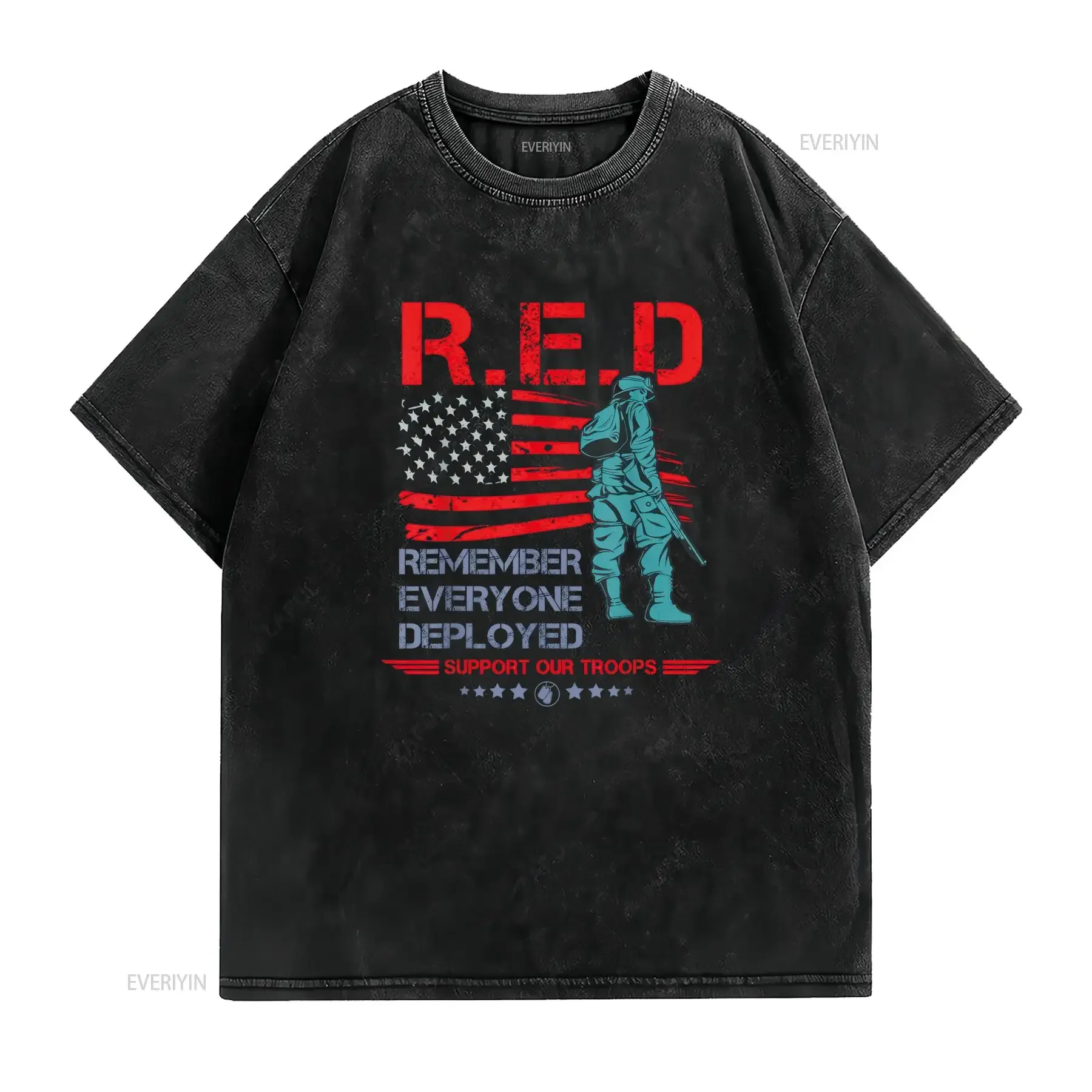 Red Friday Military T Shirt Remember Everyone Deployed vintage Washed Comfortable Casual Top For Everyday Wear Stylish
