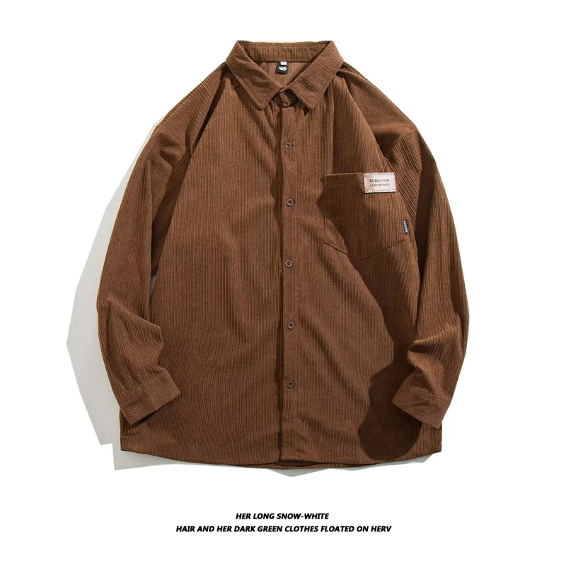 

American Style Long Sleeve Corduroy Shirt Men's Loose Retro Simple Fashion Outerwear Casual Style Polyester Fiber Student Dai...