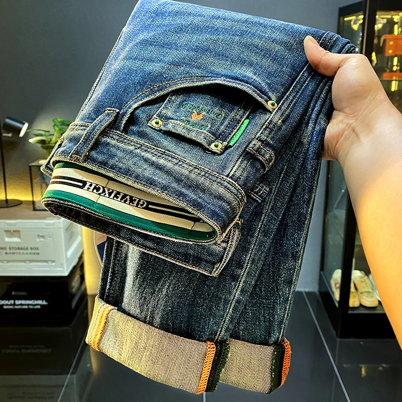 

2024 new jeans for men fashionable trendy brand casual high end elastic slimming water washable versatile cotton denim pants