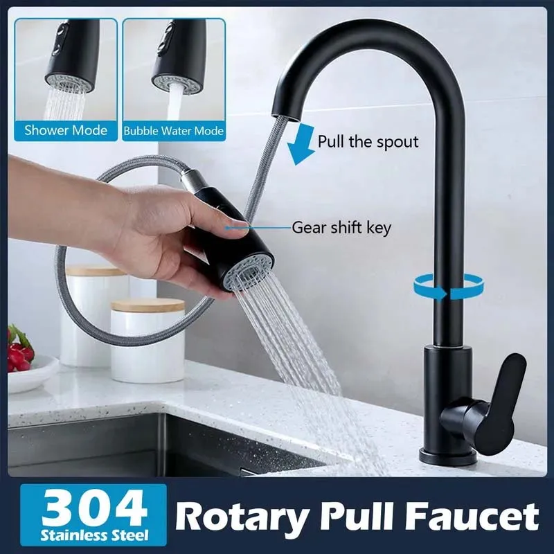 

Kitchen Faucet Pull Out 2 Modes Nozzle Kitchen Sink Mixer Hot Cold Water Mixer Tap Splash Proof Sink Faucet Single Hole Tap