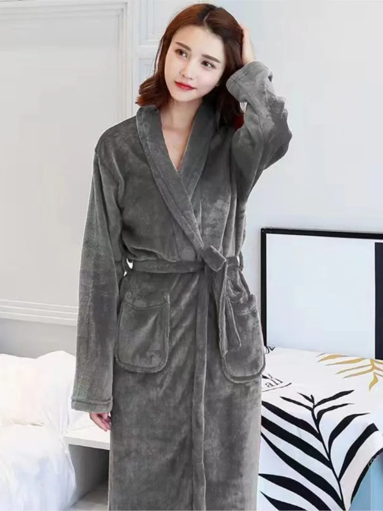 Women Men Kimono Bathrobe Gown Nightdress 2023 Autumn Winter Thick Warm Coral Fleece Nightgown Sleepwear Soft Flannel Robe Home