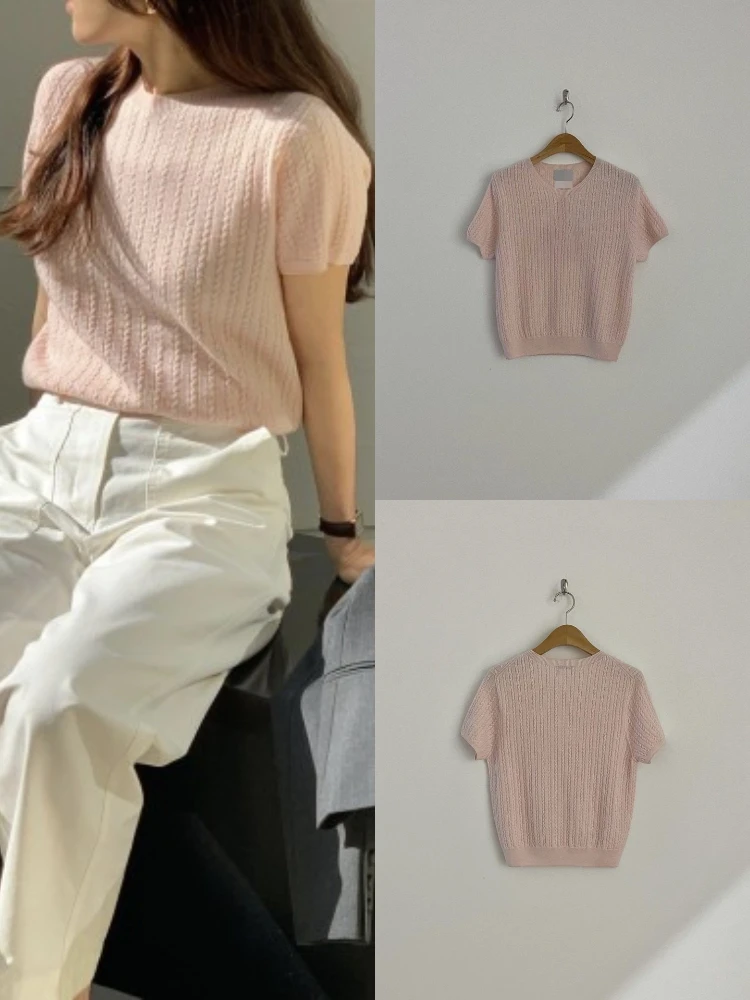 

Sweet Sle ort Sve Вязаный свитер Простой круглый Ne Design Twist Свободный крой Летний топ Нежный мягкий чистый цвет