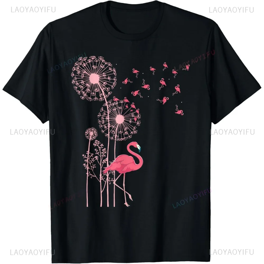 Dandelion Animal Bird Flamingo Design Graphic Printed T-Shirt Casual Fashion Loose Harajuku Hip Hop Punk Women Man Tshirt
