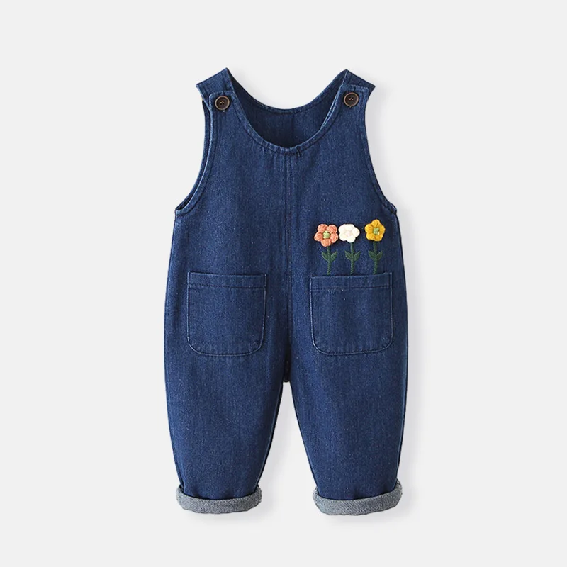 Spring Autumn Girls flower Dungarees Casual Long Pants Baby Clothes Overalls for Kids Children Oversize Loose Jumpsuit Denim