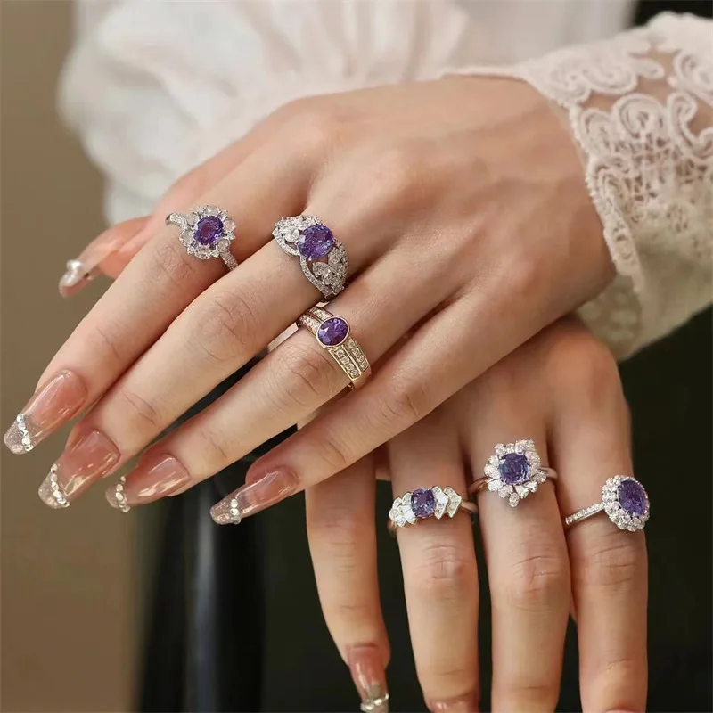 Inspiration Exquisite Purple Gemstone rings for women Elegant silver 925 Retro Series Ring Stacked Wedding Engagement Jewelry
