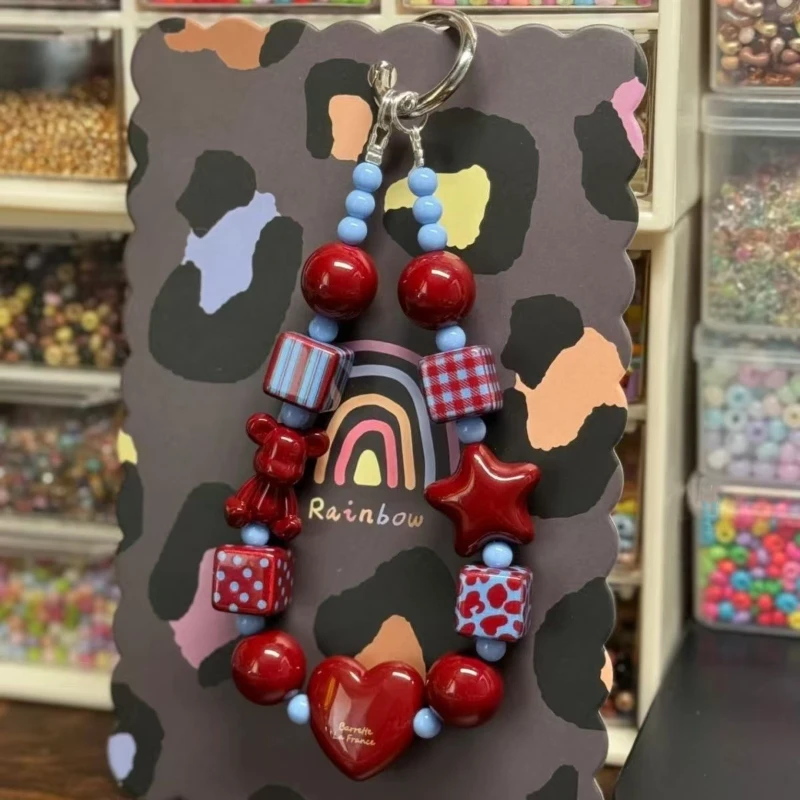 

Homemade Mobile Phone Chain Korean Style Ins Square Bear Mobile Phone Lanyard Handmade DIY Beaded Bag Pendant New Model