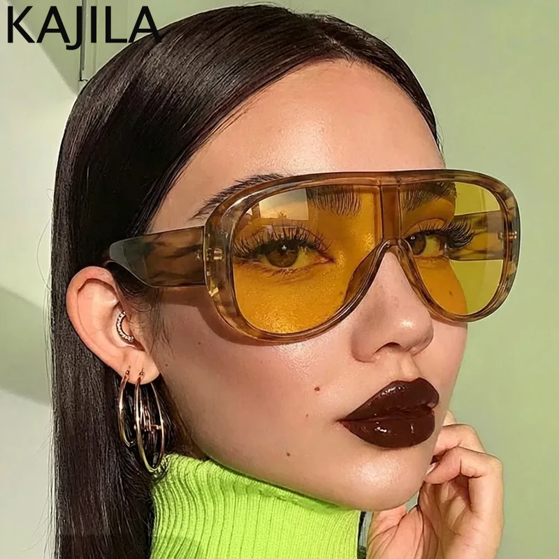 

Retro Y2K Oversized Shield Sunglasses Women 2026 New Tortoiseshell Flat Top Yellow Lens Driving Vintage One-Piece Goggle Shades