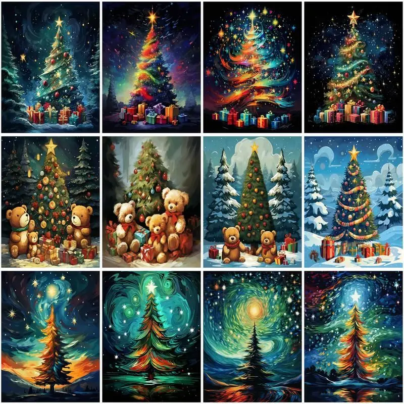 CHENISTORY Coloring By Number albero di natale per adulti cornice fai da te immagine con numeri disegno su tela decorazione della casa