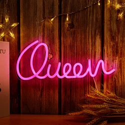 Chi-buy LED Neon Pink Queen USB Powered Night Light Wall Art & Game Room Bedroom Living Room Decor Lamp Sign Birthday Gift
