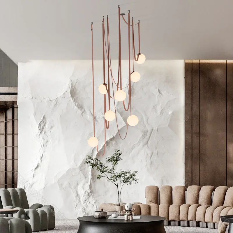 Italië Designer Riem Hanglamp Loft Woonkamer Eetkamer Tentoonstellingshal Lijn Glazen Bal Hangende Lamp Decor Diy Led Verlichting