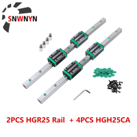 2PCS HGR25 Linear Square Guides Rail 300-1500mm + 4PCS HGH25CA Flang Slide Block Carriage For CNC 3D Printer Router Engraving