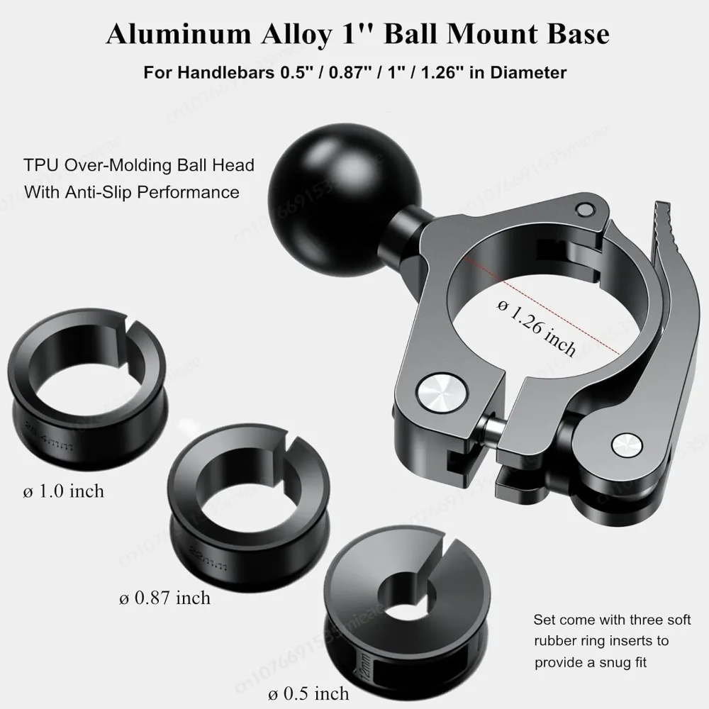 Aluminum Alloy Motorcycle Handlebar Clamp Mount Base with 1'' Ballhead Fit for 1 inch Ball Double Socket Arm Holder Accessories