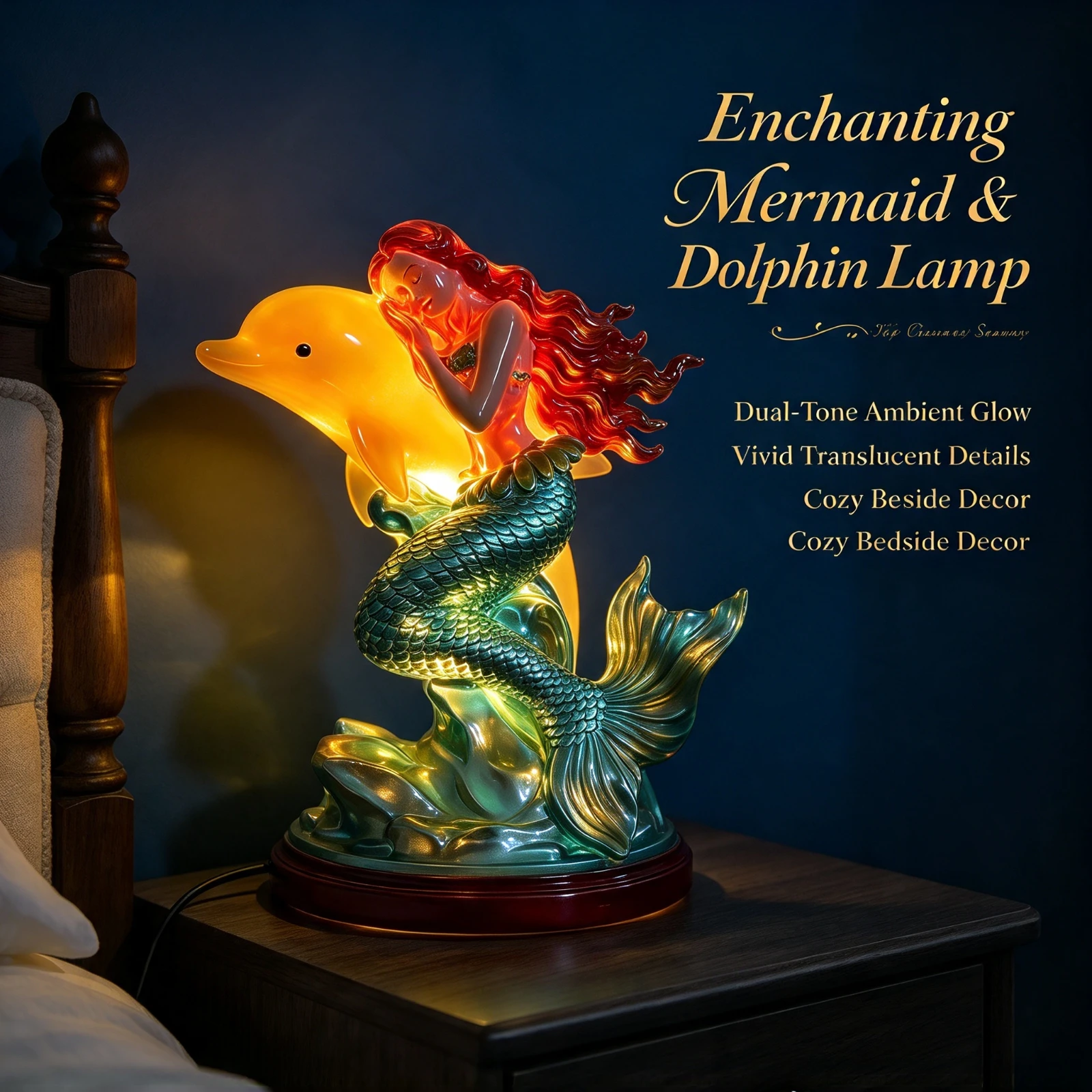 LED Myth Statue Resin Figurine, Light Poseidon Mermaid Devil Illuminated, Sculpture Home Decor Table Lamp, Ornament Gift