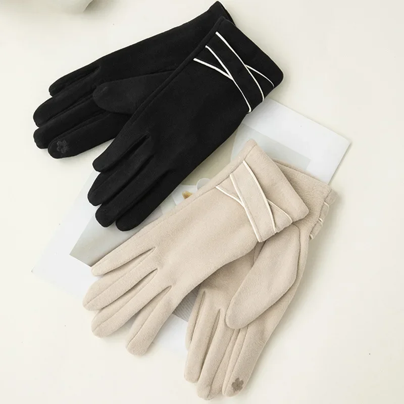 

Ветрозащитные перчатки с длинными пальцами, женские зимние перчатки с сенсорным экраном и ремешком для женщин, модные теплые замшевые перчатки, варежки для спорта на открытом воздухе