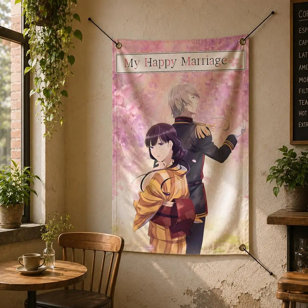 Anime M-My Happy Marriage Flags Flag Banner Wall Hanging for Bedroom Dorm Room Home Bar Party Indoor Outdoor Wall Decor