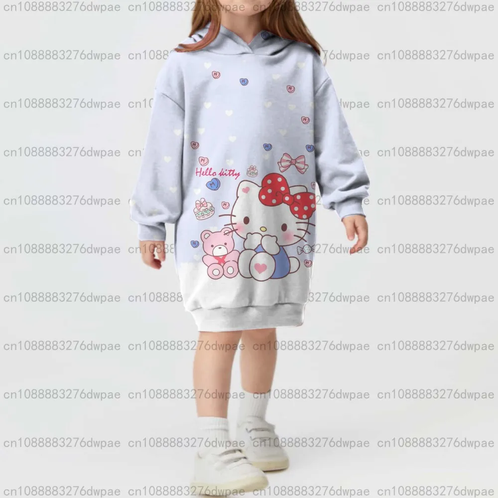 

Loose and Versatile Winter Girls Hello Kitty Pattern Hooded Sweater Dress Vitality Girl Style Sanrio Printed Children's Clothing