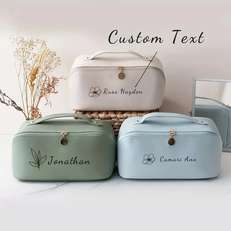 Personalized Laser Custom Large Capacity PU Makeup Bag Portable Handheld Cosmetic Storage Bag For Women Travel Gift