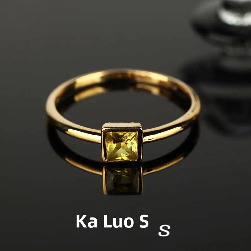 

l Yellow Crystal Ring Simple 925 Silver Genuine Gold Embedded Gem Open Finger Ring Faionable Jewelry for Women
