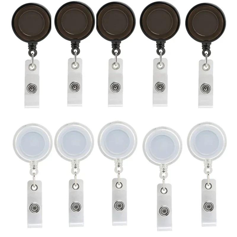 10pcs/set Transparent Plastic Badge Reels for Nurse Staff Working Permit Case Clips Retractable Easy Pull Badge Reel Keychain