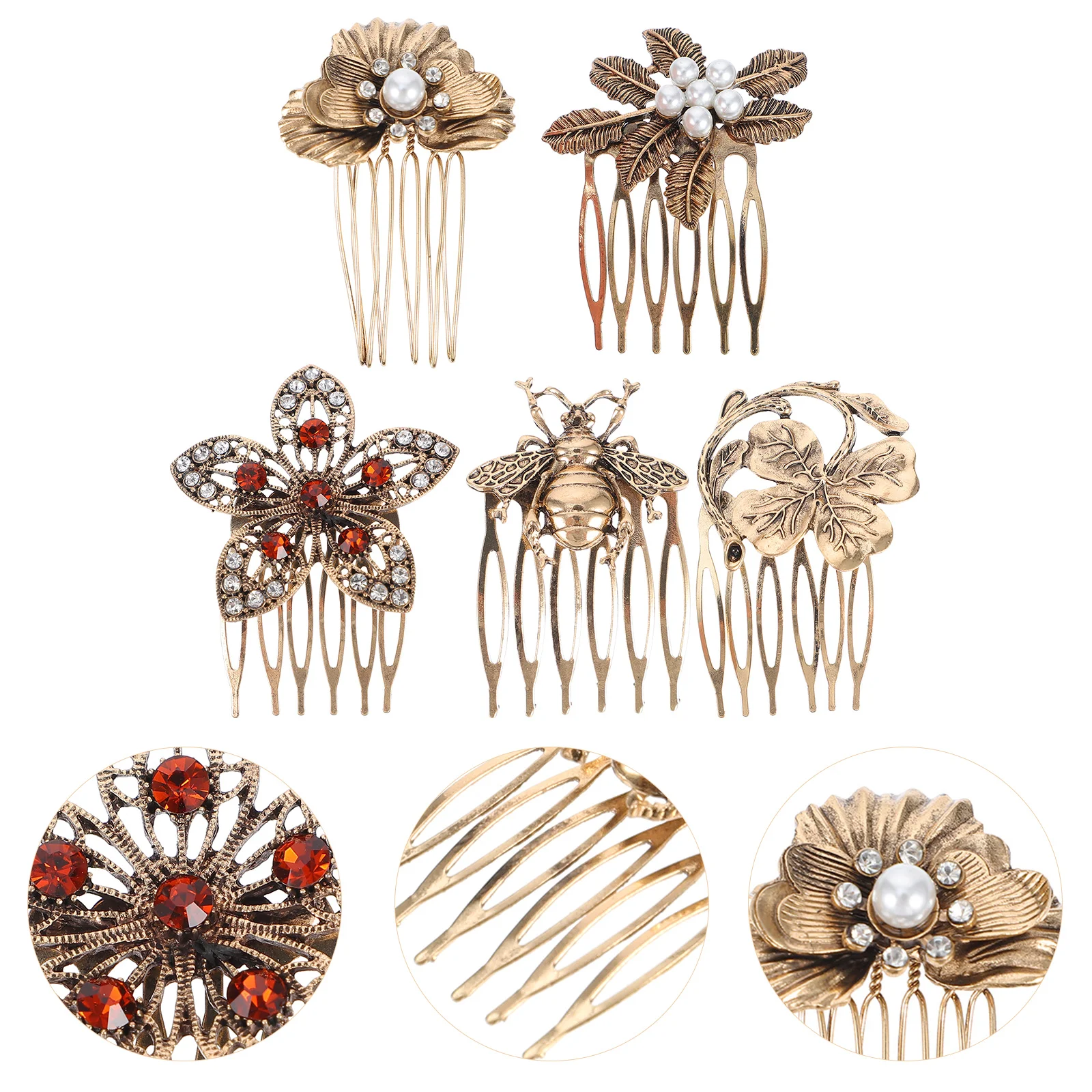 

5 Pcs Retro Diamonds Hair Comb Chic Pearl Hairpin Fixing Clip Combs Side Wedding Accessories Alloy Clips Metal Vintage