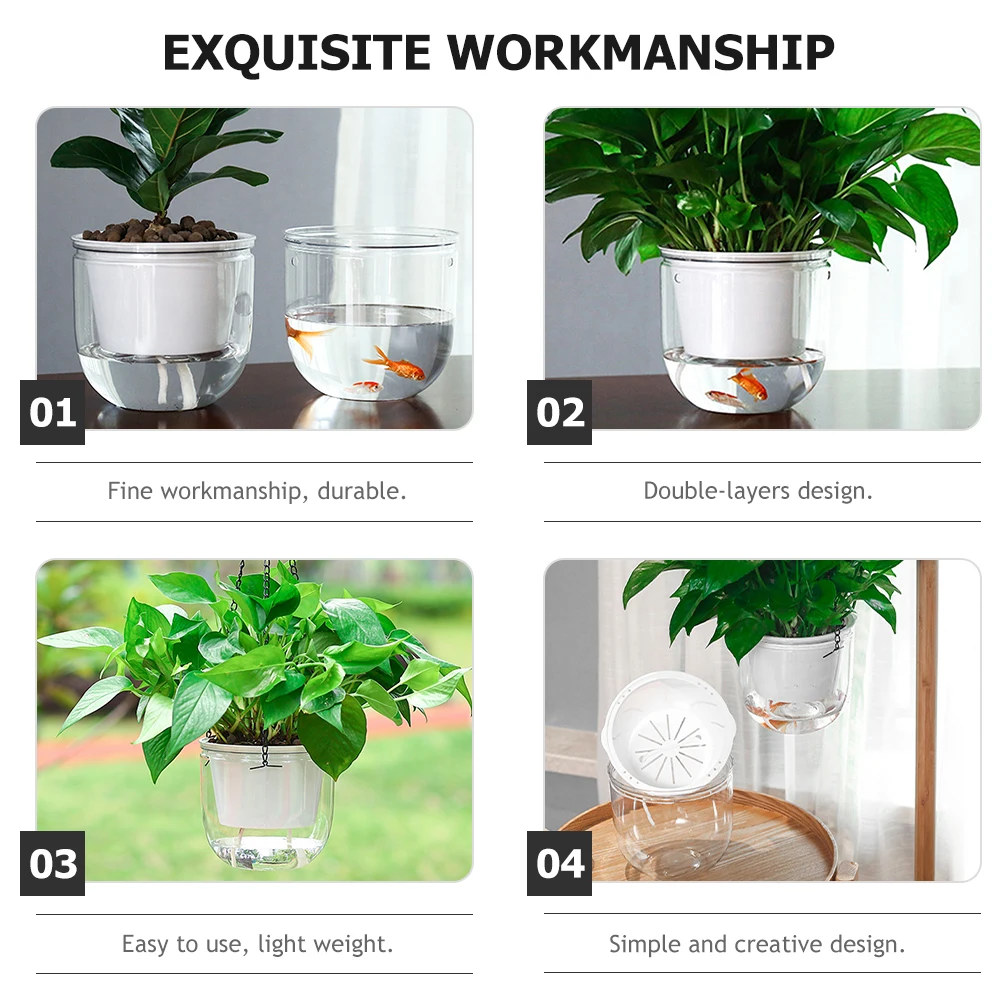 

2pcs Resin Hanging Self Watering Plant Outdoor Indoor Drainage Chains Balcony Flower Planter Container Double Layer Design For