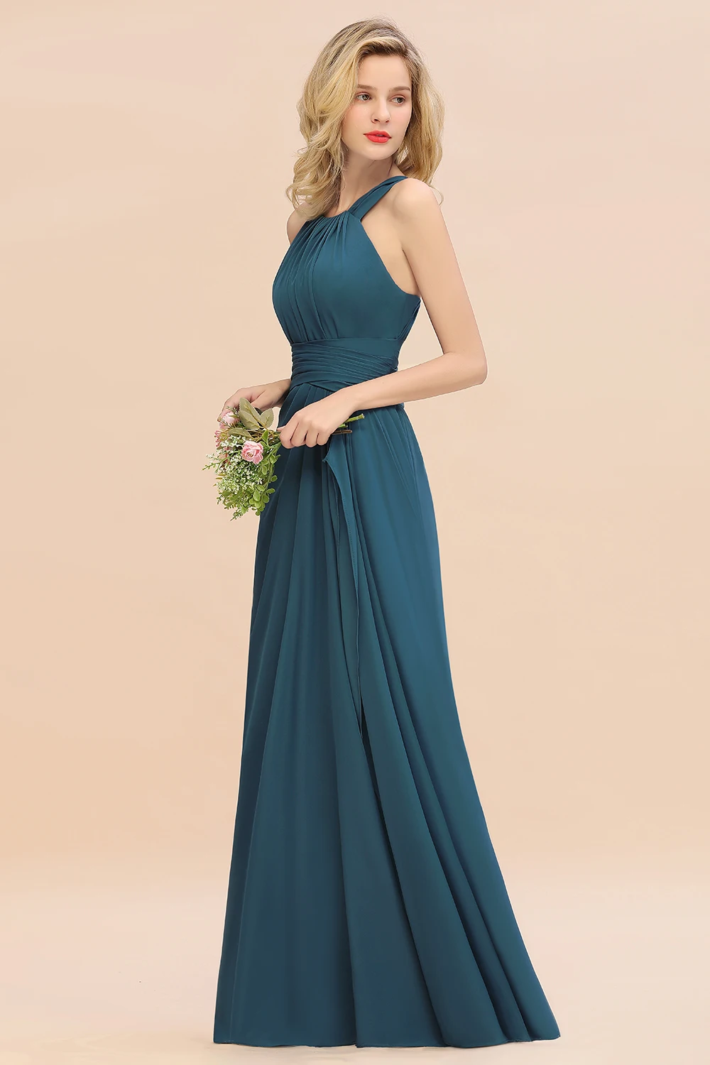 Misshow elegante plissierte lange Brautjungfer kleider für Hochzeits feier Frauen formelle Chiffon Abschluss ball Abendkleider nach Maß