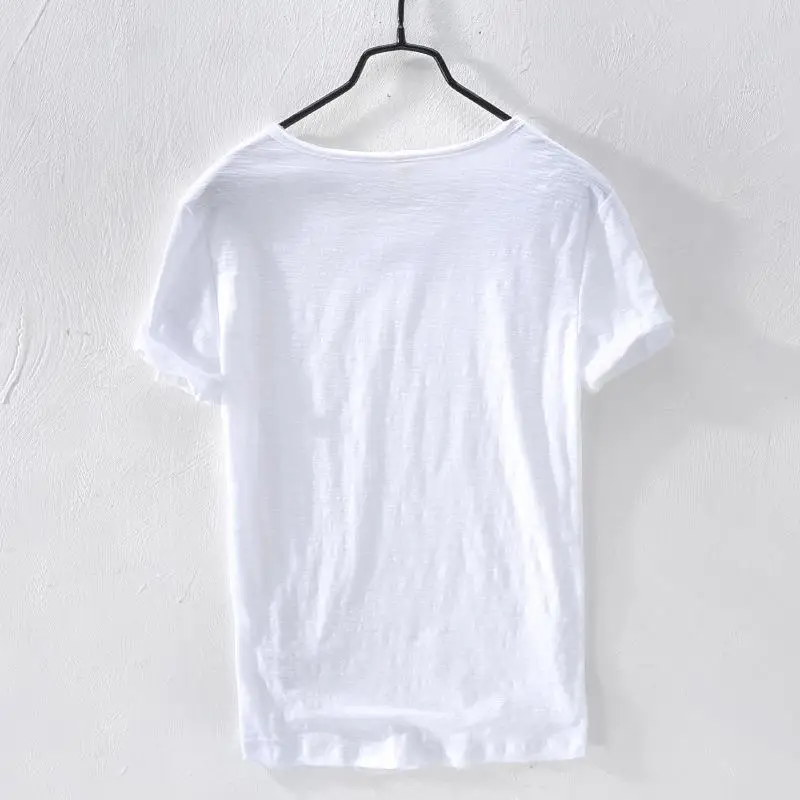 Men's Slim Fit Breathable Cotton T-Shirt Simple Style Short Sleeve Nine Points Henry Collar Trendy Youth Fashion Spring 2025