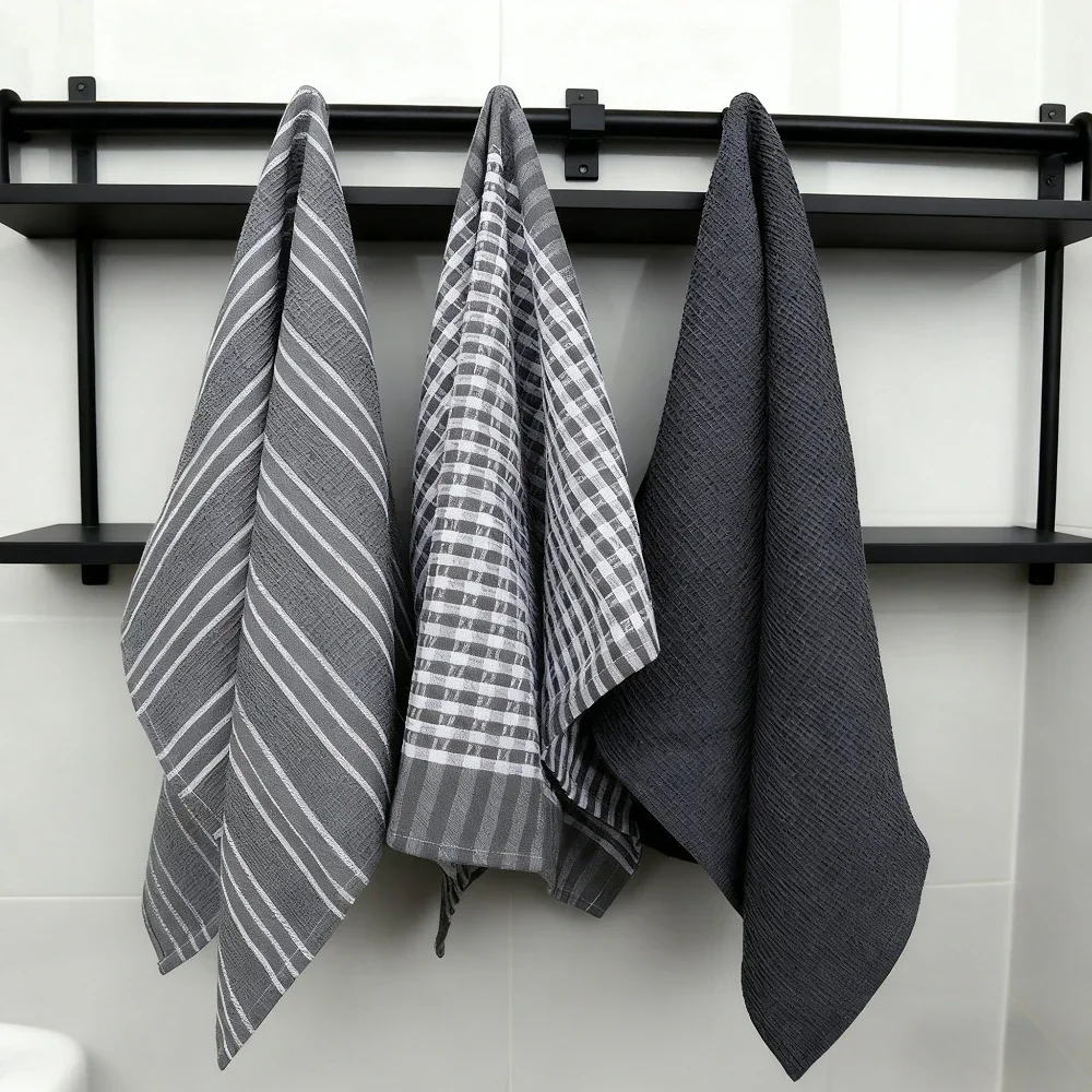3Pcs/set Upgrade Tea Towels Nordic Style Cotton Absorbent Kitchen Towel Napkins for Dish Drying Hand Drying Multi-Purpose Cloth