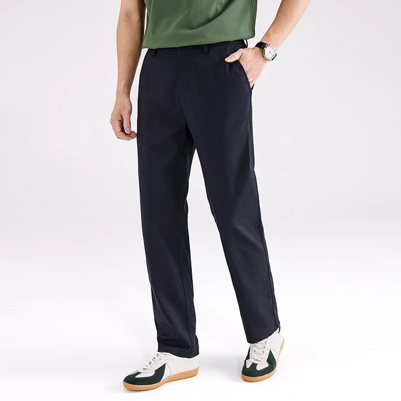 Linen Blended Casual Pants Men's Spring Summer Lightweight Loose Straight Ice Silk Commuter Suit Pants Trousers