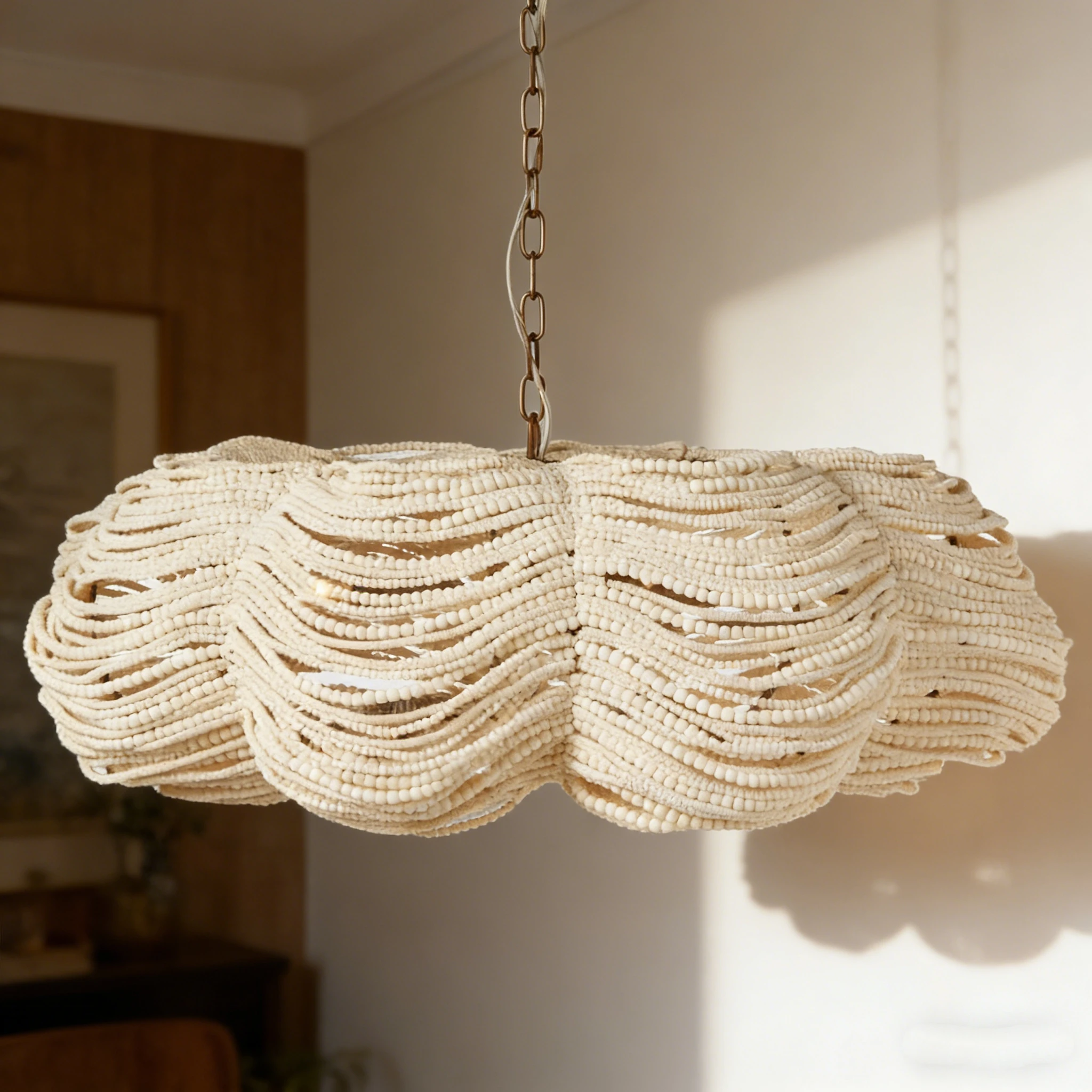 Modern Wood Beaded LED Chandeliers Living Dining Room Luxury Lighting Lustre Ceiling Pendant Lamps Indoor Villa Lights Fixture