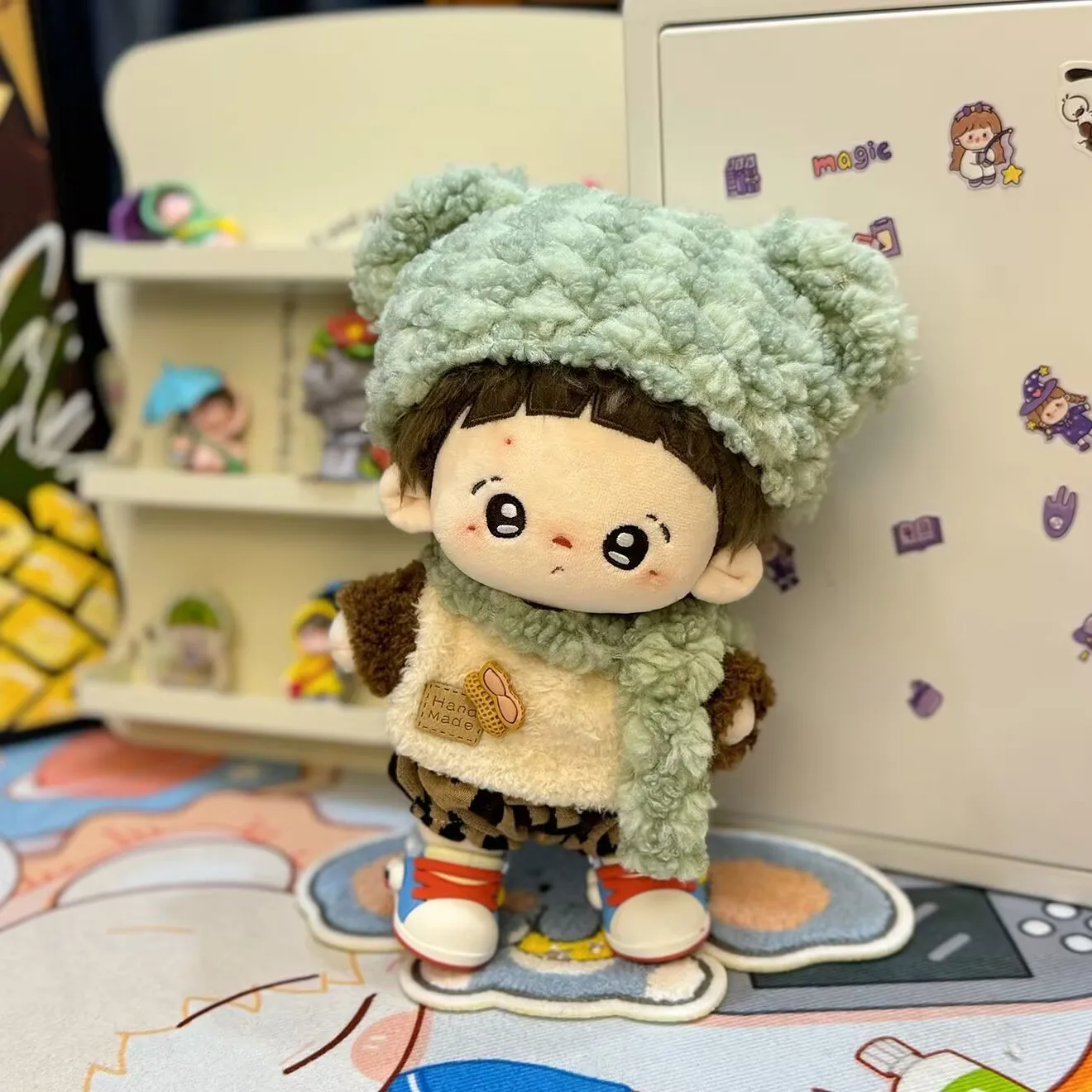 【 Mint Peanut Candy 】 Conjunto de cuatro puntos, traje de muñeca de algodón de 20 cm de forro polar cálido de invierno con gorro y bufanda