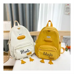 Jardim de infância mochila infantil dos desenhos animados, pequeno pato branco diversão mochila, personalizado, personalizado, lanche, novo