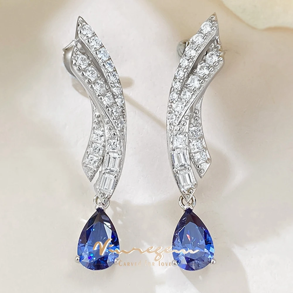 

Vinregem 6*9 MM Pear Cut Sapphire High Carbon Diamond Gemstone Drop Dangle Earrings 925 Sterling Silver Fine Jewelry Wholesale