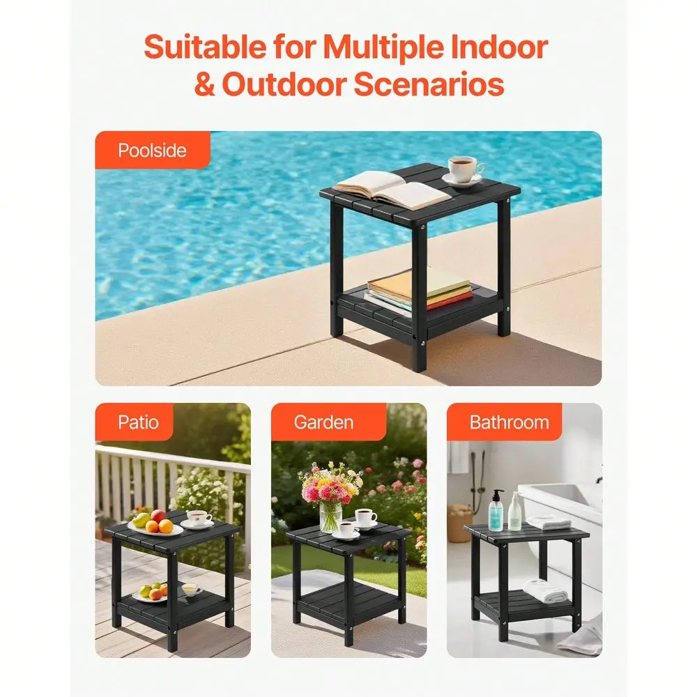 

Side Table, 17.72W X 14.96D X 17.32H Inch, Double Layer HDPE Outside End Table For Easy Maintenance, Withstand Harsh Weather, F