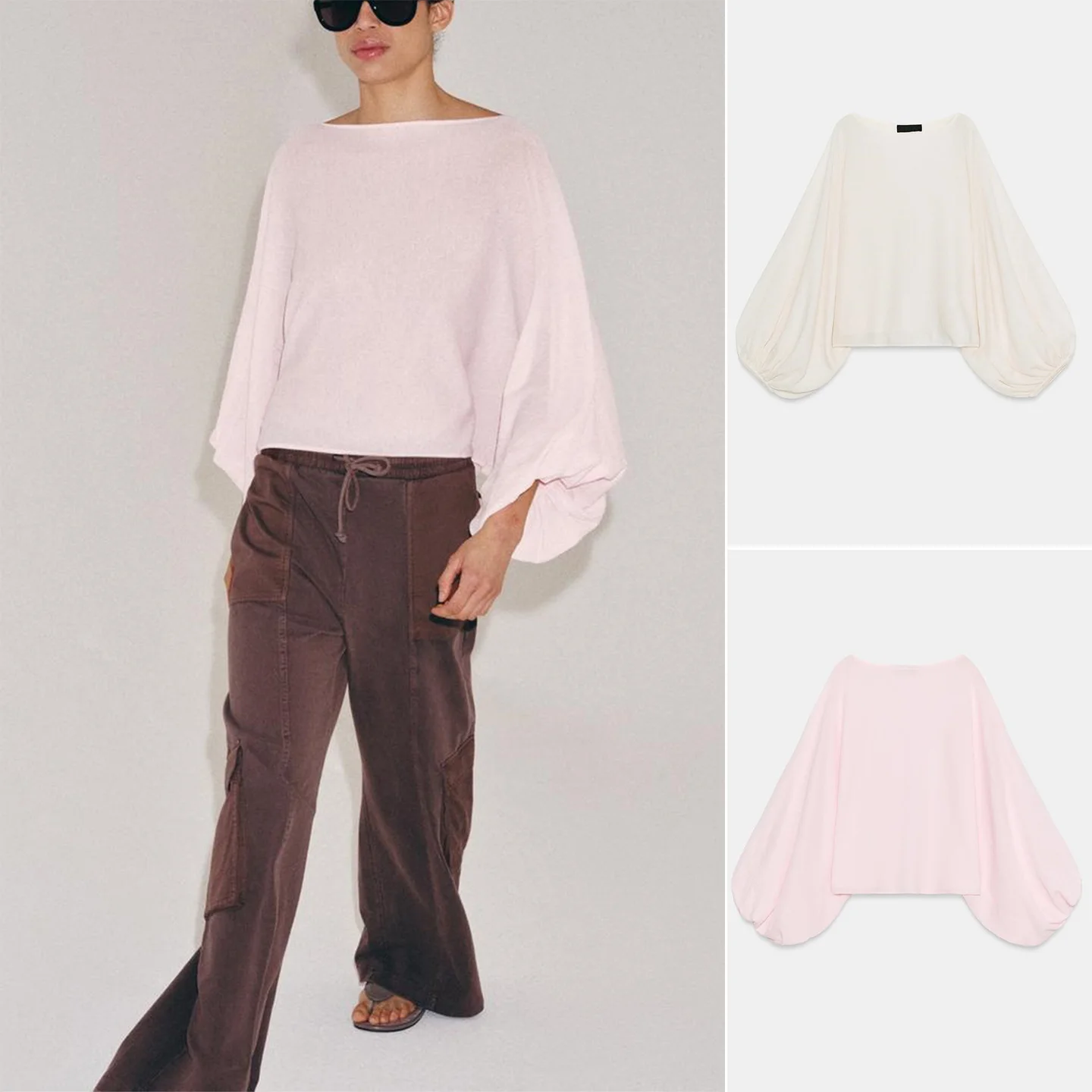 Spring Summer New Women's Loose Knitted Casual Long Sleeve One-Shoulder Bloom Short Top Breathable Polyester Fiber