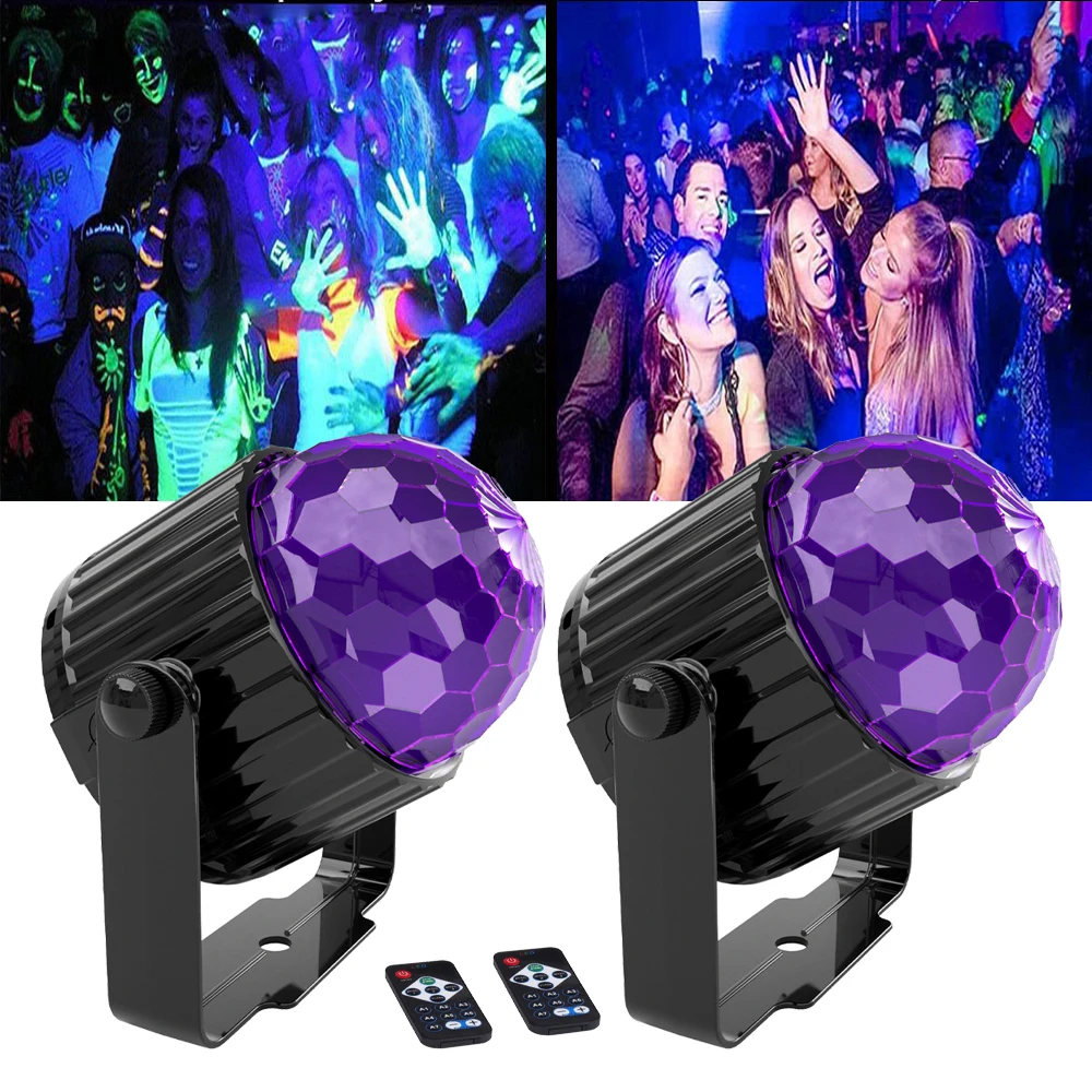 

2Pcs UV Black Light for Glow Party 6W LED Disco Ball Strobe Light for Dj Bar Wedding Club Show With Remote Purple LED Magic Ball