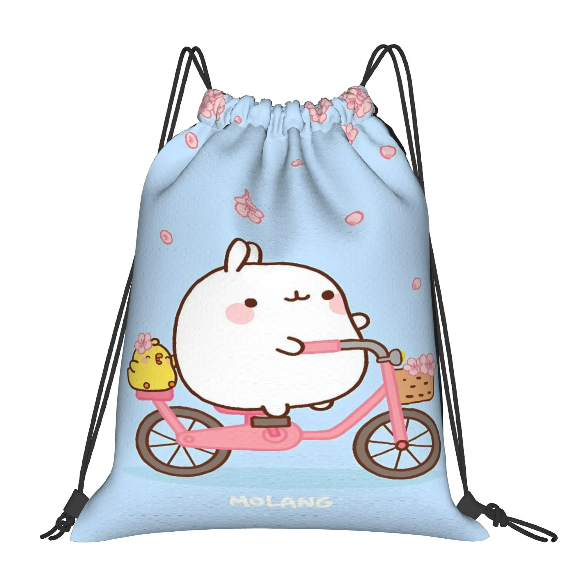 Molang Cartoon Drawstring Bag  Waterproof Casual Backpack Gym Fitness Sackpack String Bags For Women