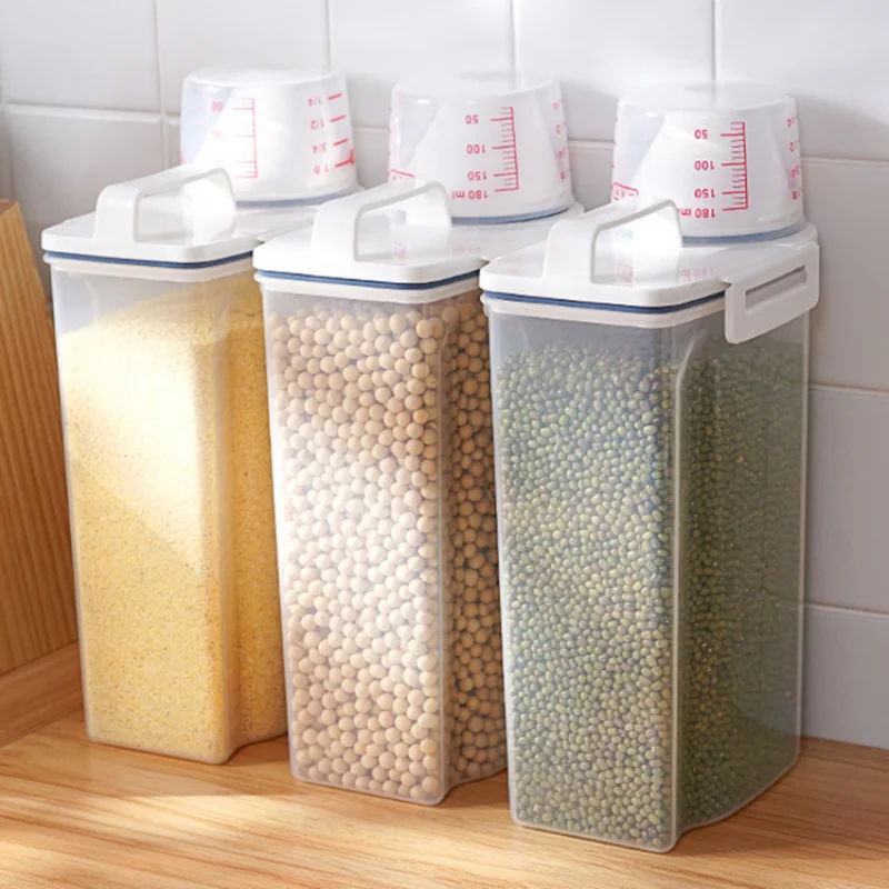 Hot Plastic Portable Rice Bucket with Measuring Cup Moisture and Insect Proof Rice Storage Box Kitchen Grain Storage Tank